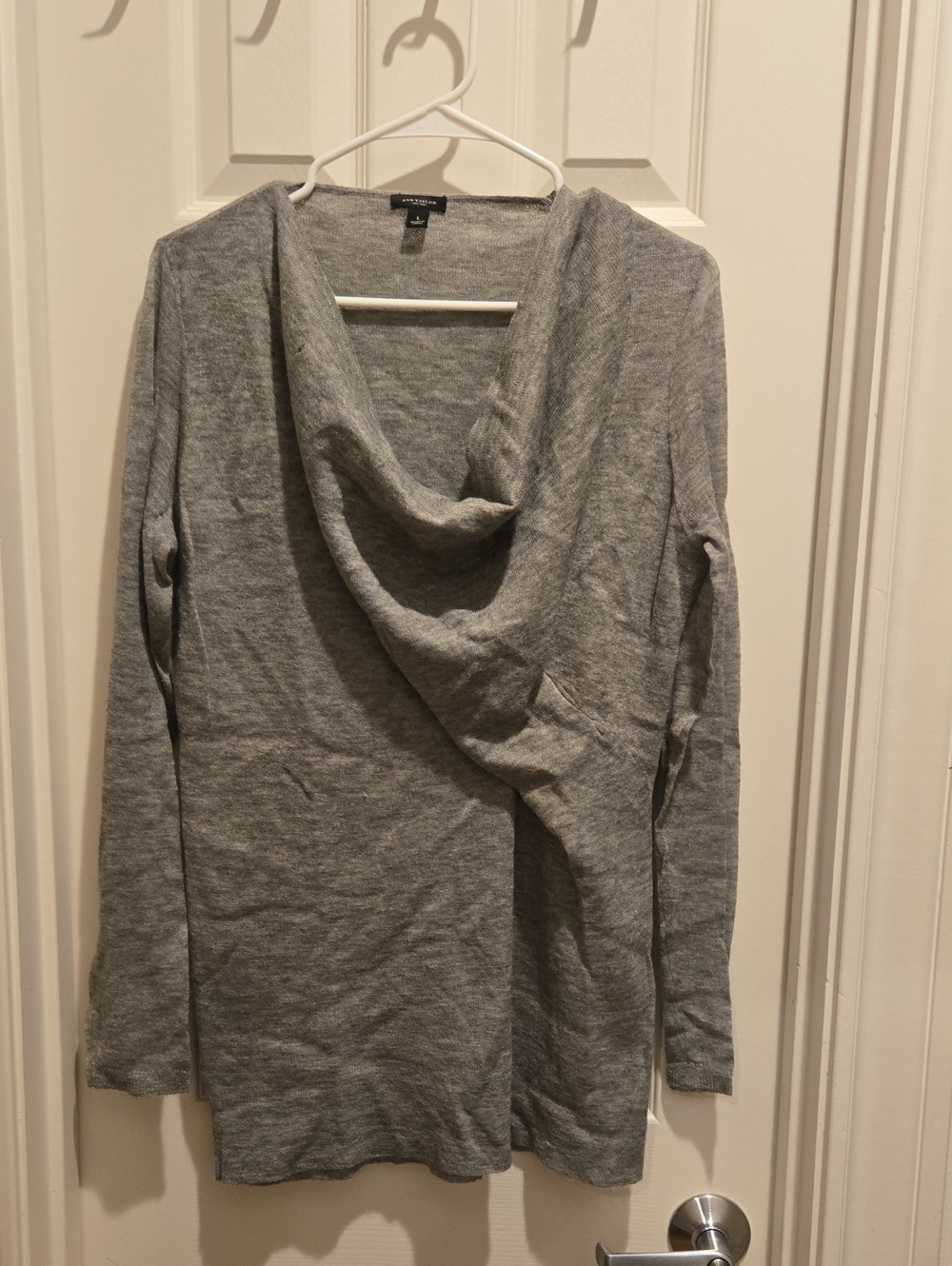 Ann Taylor Gray Draped Cowl Neck Sweater